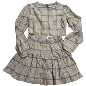 Plaid Mini Skirt And Cropped Long Sleeve Set